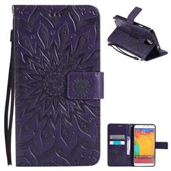Embossing Sunflower Leather Wallet Case for Samsung Galaxy Note 3 N900 - Purple