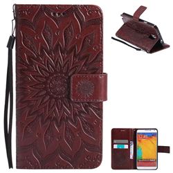 Embossing Sunflower Leather Wallet Case for Samsung Galaxy Note 3 N900 - Brown