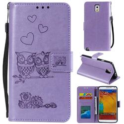 Embossing Owl Couple Flower Leather Wallet Case for Samsung Galaxy Note 3 N900 - Purple