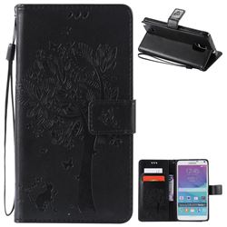 Embossing Butterfly Tree Leather Wallet Case for Samsung Galaxy Note 4 N910 - Black