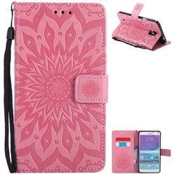 Embossing Sunflower Leather Wallet Case for Samsung Galaxy Note4 - Pink