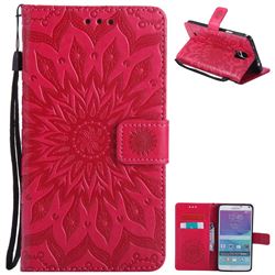 Embossing Sunflower Leather Wallet Case for Samsung Galaxy Note4 - Red