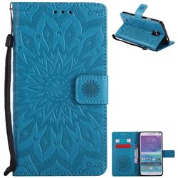 Embossing Sunflower Leather Wallet Case for Samsung Galaxy Note4 - Blue