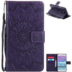 Embossing Sunflower Leather Wallet Case for Samsung Galaxy Note4 - Purple