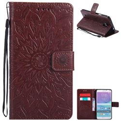 Embossing Sunflower Leather Wallet Case for Samsung Galaxy Note4 - Brown
