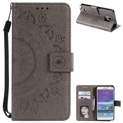 Intricate Embossing Datura Leather Wallet Case for Samsung Galaxy Note 4 - Gray
