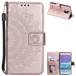 Intricate Embossing Datura Leather Wallet Case for Samsung Galaxy Note 4 - Rose Gold