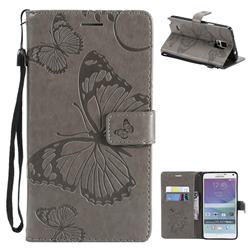 Embossing 3D Butterfly Leather Wallet Case for Samsung Galaxy Note 4 - Gray