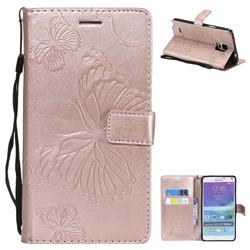 Embossing 3D Butterfly Leather Wallet Case for Samsung Galaxy Note 4 - Rose Gold