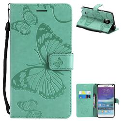 Embossing 3D Butterfly Leather Wallet Case for Samsung Galaxy Note 4 - Green