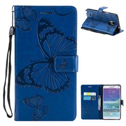 Embossing 3D Butterfly Leather Wallet Case for Samsung Galaxy Note 4 - Blue