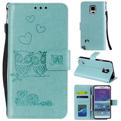Embossing Owl Couple Flower Leather Wallet Case for Samsung Galaxy Note 4 - Green