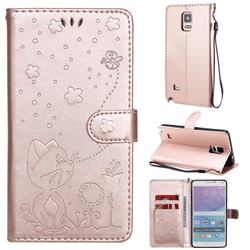 Embossing Bee and Cat Leather Wallet Case for Samsung Galaxy Note 4 - Rose Gold