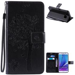 Embossing Butterfly Tree Leather Wallet Case for Samsung Galaxy Note 5 N920 - Black