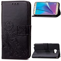 Embossing Imprint Four-Leaf Clover Leather Wallet Case for Samsung Galaxy Note 5 - Black