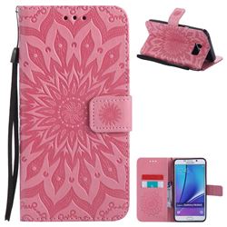 Embossing Sunflower Leather Wallet Case for Samsung Galaxy Note 5 - Pink