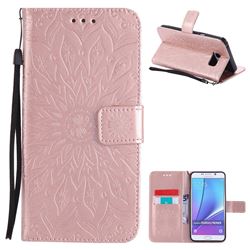 Embossing Sunflower Leather Wallet Case for Samsung Galaxy Note 5 - Rose Gold