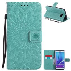 Embossing Sunflower Leather Wallet Case for Samsung Galaxy Note 5 - Green