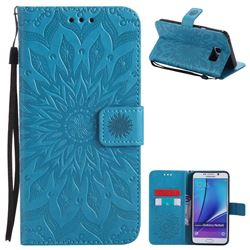 Embossing Sunflower Leather Wallet Case for Samsung Galaxy Note 5 - Blue