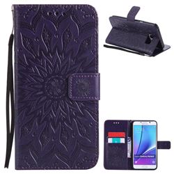 Embossing Sunflower Leather Wallet Case for Samsung Galaxy Note 5 - Purple