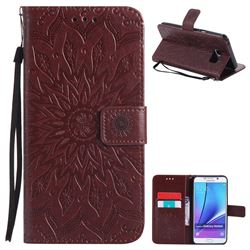 Embossing Sunflower Leather Wallet Case for Samsung Galaxy Note 5 - Brown