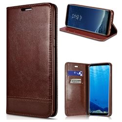 Magnetic Suck Stitching Slim Leather Wallet Case for Samsung Galaxy Note 5 - Brown