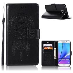 Intricate Embossing Owl Campanula Leather Wallet Case for Samsung Galaxy Note 5 - Black