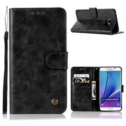 Luxury Retro Leather Wallet Case for Samsung Galaxy Note 5 - Black