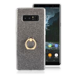 Luxury Soft TPU Glitter Back Ring Cover with 360 Rotate Finger Holder Buckle for Samsung Galaxy Note 8 - Black
