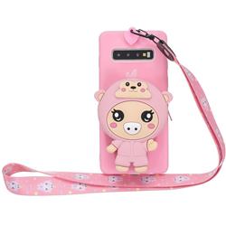 Pink Pig Neck Lanyard Zipper Wallet Silicone Case for Samsung Galaxy Note 8