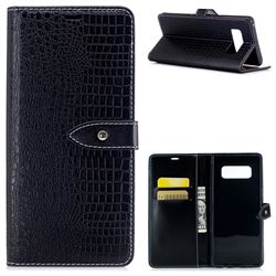 Luxury Retro Crocodile PU Leather Wallet Case for Samsung Galaxy Note 8 - Black