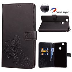 Embossing Imprint Four-Leaf Clover Leather Wallet Case for Samsung Galaxy Note 8 - Black