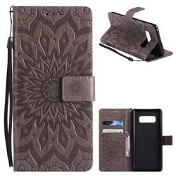 Embossing Sunflower Leather Wallet Case for Samsung Galaxy Note 8 - Gray