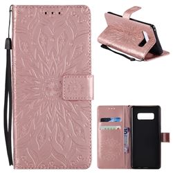 Embossing Sunflower Leather Wallet Case for Samsung Galaxy Note 8 - Rose Gold