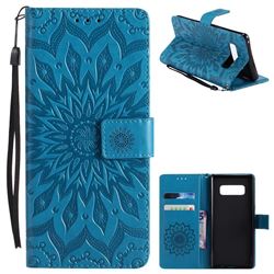 Embossing Sunflower Leather Wallet Case for Samsung Galaxy Note 8 - Blue