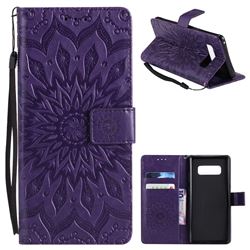 Embossing Sunflower Leather Wallet Case for Samsung Galaxy Note 8 - Purple