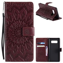 Embossing Sunflower Leather Wallet Case for Samsung Galaxy Note 8 - Brown
