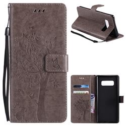 Embossing Butterfly Tree Leather Wallet Case for Samsung Galaxy Note 8 - Grey