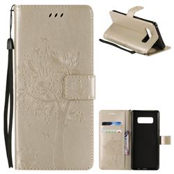 Embossing Butterfly Tree Leather Wallet Case for Samsung Galaxy Note 8 - Champagne