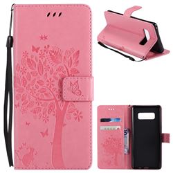 Embossing Butterfly Tree Leather Wallet Case for Samsung Galaxy Note 8 - Pink