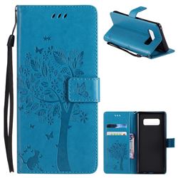 Embossing Butterfly Tree Leather Wallet Case for Samsung Galaxy Note 8 - Blue