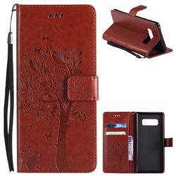 Embossing Butterfly Tree Leather Wallet Case for Samsung Galaxy Note 8 - Brown