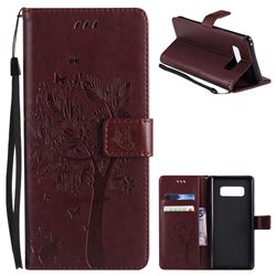 Embossing Butterfly Tree Leather Wallet Case for Samsung Galaxy Note 8 - Coffee