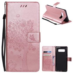 Embossing Butterfly Tree Leather Wallet Case for Samsung Galaxy Note 8 - Rose Pink