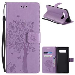 Embossing Butterfly Tree Leather Wallet Case for Samsung Galaxy Note 8 - Violet
