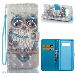 Sweet Gray Owl 3D Painted Leather Wallet Case for Samsung Galaxy Note 8