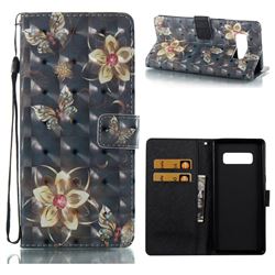 Golden Flower Butterfly 3D Painted Leather Wallet Case for Samsung Galaxy Note 8