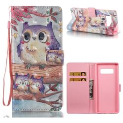 Purple Owl 3D Painted Leather Wallet Case for Samsung Galaxy Note 8