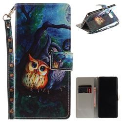 Oil Painting Owl Hand Strap Leather Wallet Case for Samsung Galaxy Note 8