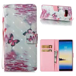 Purple Butterfly 3D Painted Leather Wallet Case for Samsung Galaxy Note 8